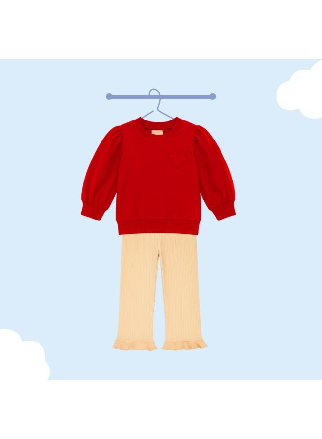 Luay Girls Winter Co-ord Set | Organic Cotton Top & Bottom | SoftCozy Winter Wear | Stylish Outfit ( Red) - Image 3